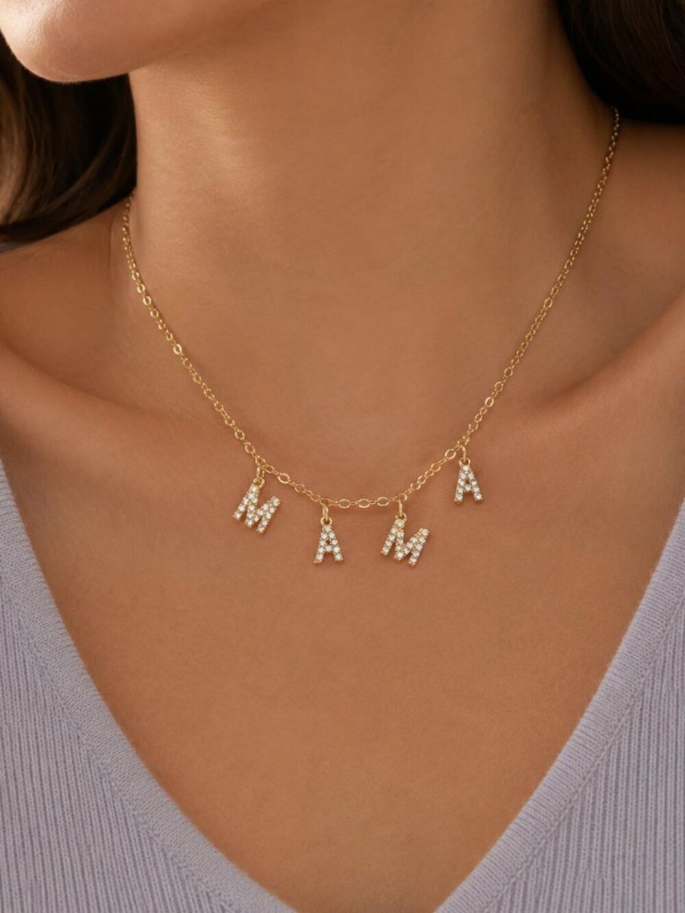 Kinsley Armelle Gold Bling Crystal MAMA Necklace 18K Gold IP Stainless Steel NWT